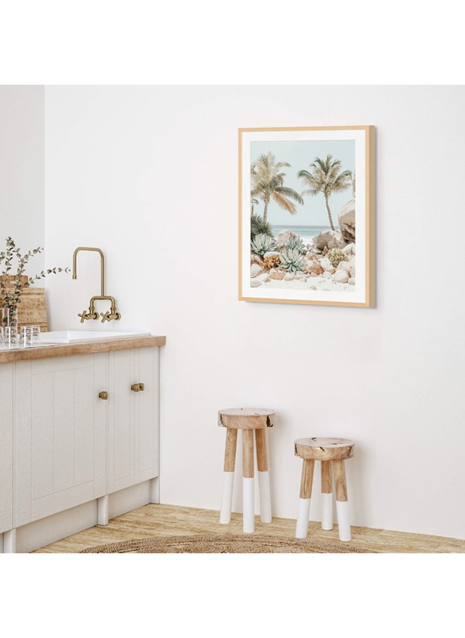 Art Decor - Art Decor Framed Fine Art Tropical Beach with Palm Trees Portrait Aesthetic Coastal Print with Matt Board Wall Décor for Living Room Bedroom Home Office Hotel Gifting - Image 1