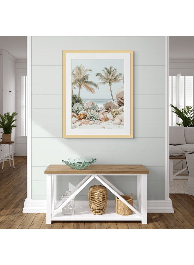 Art Decor - Art Decor Framed Fine Art Tropical Beach with Palm Trees Portrait Aesthetic Coastal Print with Matt Board Wall Décor for Living Room Bedroom Home Office Hotel Gifting - Image 1