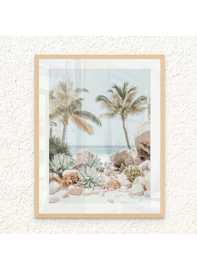 Art Decor - Art Decor Framed Fine Art Tropical Beach with Palm Trees Portrait Aesthetic Coastal Print with Matt Board Wall Décor for Living Room Bedroom Home Office Hotel Gifting - Image 1