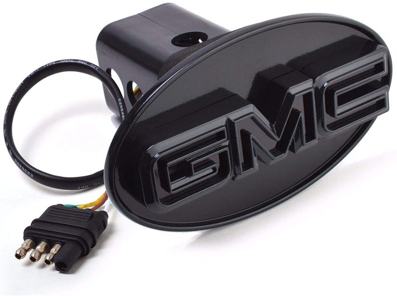 غطاء سحب GMC مع ضوء LED أسود يغطي موصل السحب متوافق مع شاحنات GMC 2 125 أنبوب يناسب كلاهما حروف كروم على معدن أسود موصل مسطح 4 طرق