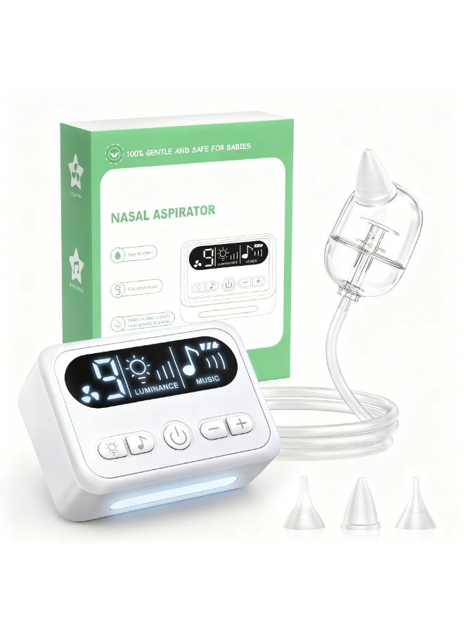 FDTY مصاصة أنف للأطفال، مصاصة أنف من النوع المستخدم في المستشفيات مع 9 مستويات شفط، ضوء ليلي ووظيفة تهدئة بأغاني الأطفال، مصاصة أنف كهربائية للأطفال - Image 1