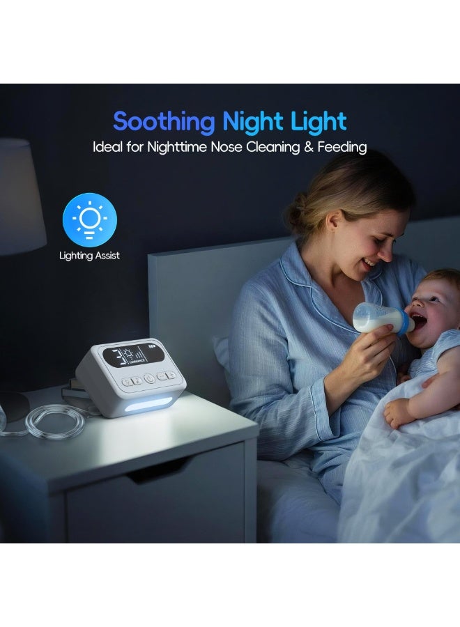 FDTY مصاصة أنف للأطفال، مصاصة أنف من النوع المستخدم في المستشفيات مع 9 مستويات شفط، ضوء ليلي ووظيفة تهدئة بأغاني الأطفال، مصاصة أنف كهربائية للأطفال - Image 2