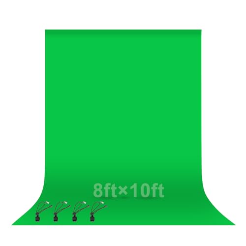 EMART Green Screen Backdrop, 8 x 10 Ft Photography Greenscreen Background Sheet Fabric Kit for YouTube Video Streaming Zoom, Small Photo Chromakey Cloth Curtain with 4 Clip - Image 1