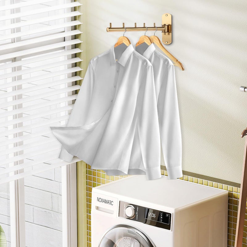 Sumnacon Clothes Rack, 2 Pcs Stainless Steel Clothes Hanger, Wall Mounted Clothes Hanging Organizer, Drying Rack with Swing Arm, Space Saving Hangers for Bathroom Laundry Room Closet, Gold - Image 2