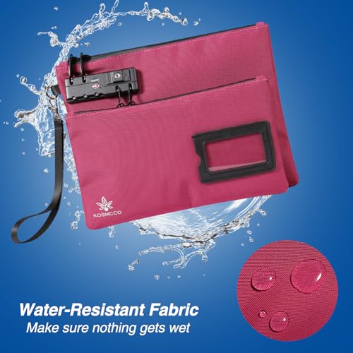 KOSMCCO Lockable Money Bag - 11x8.6 Inch Durable Nylon Bank Pouch Travel Organizer for Passport, Cash, Medicine, Notary Supplies & Valuables (Rose Red) - Image 2