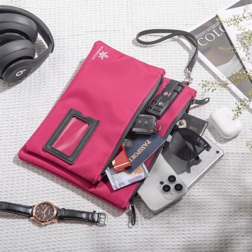 KOSMCCO Lockable Money Bag - 11x8.6 Inch Durable Nylon Bank Pouch Travel Organizer for Passport, Cash, Medicine, Notary Supplies & Valuables (Rose Red) - Image 3