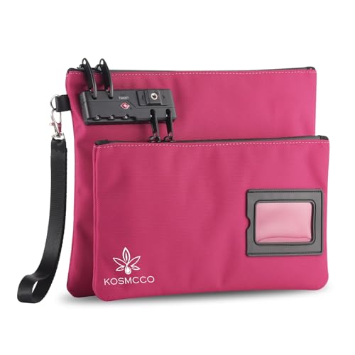 KOSMCCO Lockable Money Bag - 11x8.6 Inch Durable Nylon Bank Pouch Travel Organizer for Passport, Cash, Medicine, Notary Supplies & Valuables (Rose Red) - Image 1