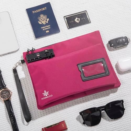 KOSMCCO Lockable Money Bag - 11x8.6 Inch Durable Nylon Bank Pouch Travel Organizer for Passport, Cash, Medicine, Notary Supplies & Valuables (Rose Red) - Image 4
