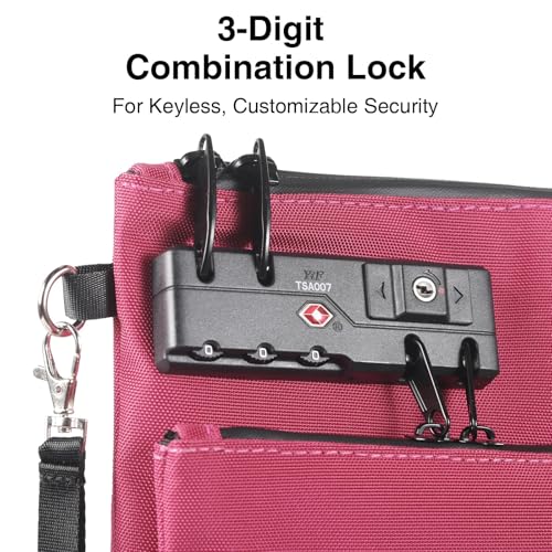 KOSMCCO Lockable Money Bag - 11x8.6 Inch Durable Nylon Bank Pouch Travel Organizer for Passport, Cash, Medicine, Notary Supplies & Valuables (Rose Red) - Image 5