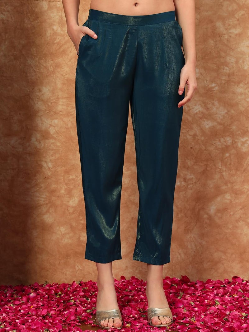 SHOPPING QUEEN Women's Silk Embroidered Kurta, Pyjama & Dupatta Set (A602_Prussian Blue_XS) - Image 5