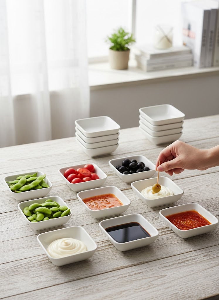REEM 12-Piece Porcelain Square Sauce Bowl Set White 3.5 inch - Image 1