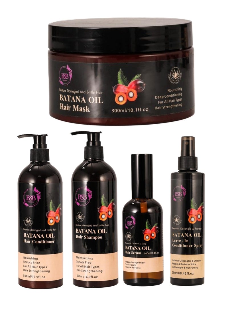 B&B Batana Oil Shampoo And Conditioner And Mask And Serum and Spray Set Of 5 Pieces - Image 1