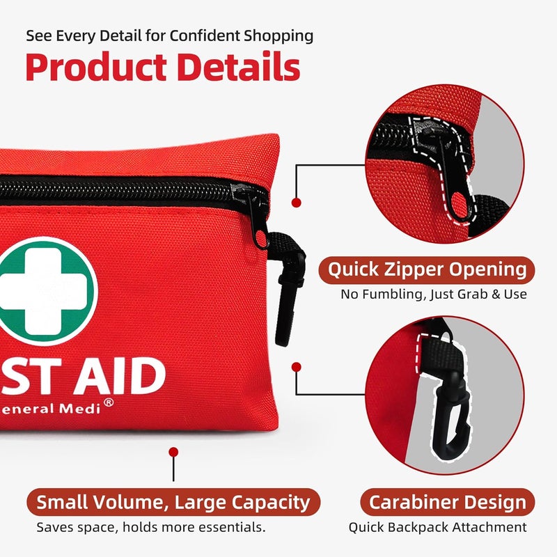 General Medi Mini First Aid Kit, 110 Piece Small First Aid Kit - Includes Emergency Foil Blanket, Scissors for Travel, Home, Office, Vehicle, Camping, Workplace & Outdoor (Red) - Image 3