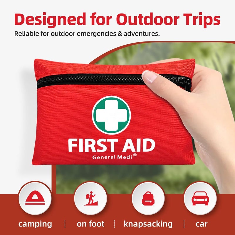 General Medi Mini First Aid Kit, 110 Piece Small First Aid Kit - Includes Emergency Foil Blanket, Scissors for Travel, Home, Office, Vehicle, Camping, Workplace & Outdoor (Red) - Image 4