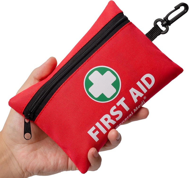 General Medi Mini First Aid Kit, 110 Piece Small First Aid Kit - Includes Emergency Foil Blanket, Scissors for Travel, Home, Office, Vehicle, Camping, Workplace & Outdoor (Red) - Image 1