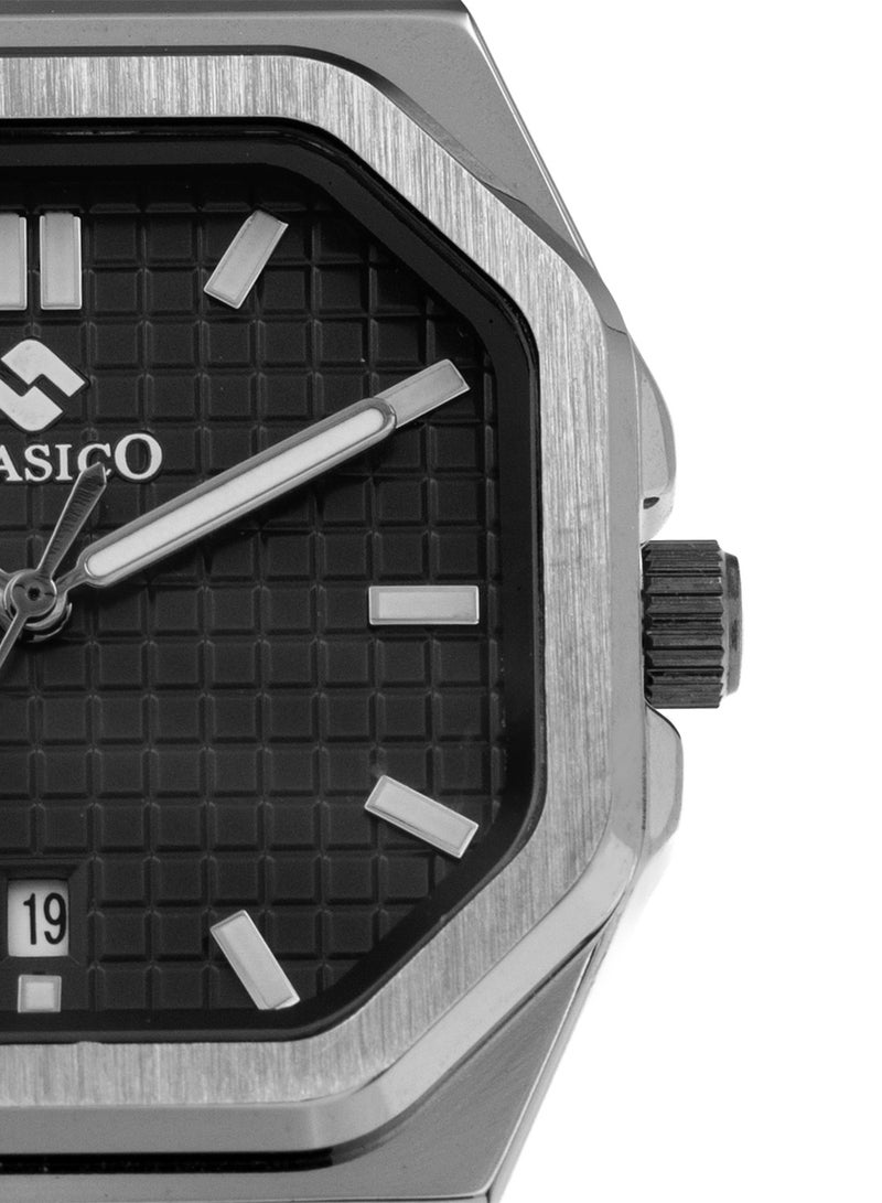 Clasico ساعة أنالوج للرجال من كورتيس مصنوعة من الفولاذ المقاوم للصدأ - قرص أسود، عرض التاريخ، تصميم ثماني الأضلاع فاخر - Image 4