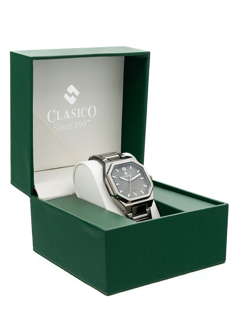 Clasico ساعة أنالوج للرجال من كورتيس مصنوعة من الفولاذ المقاوم للصدأ - قرص أسود، عرض التاريخ، تصميم ثماني الأضلاع فاخر - Image 5