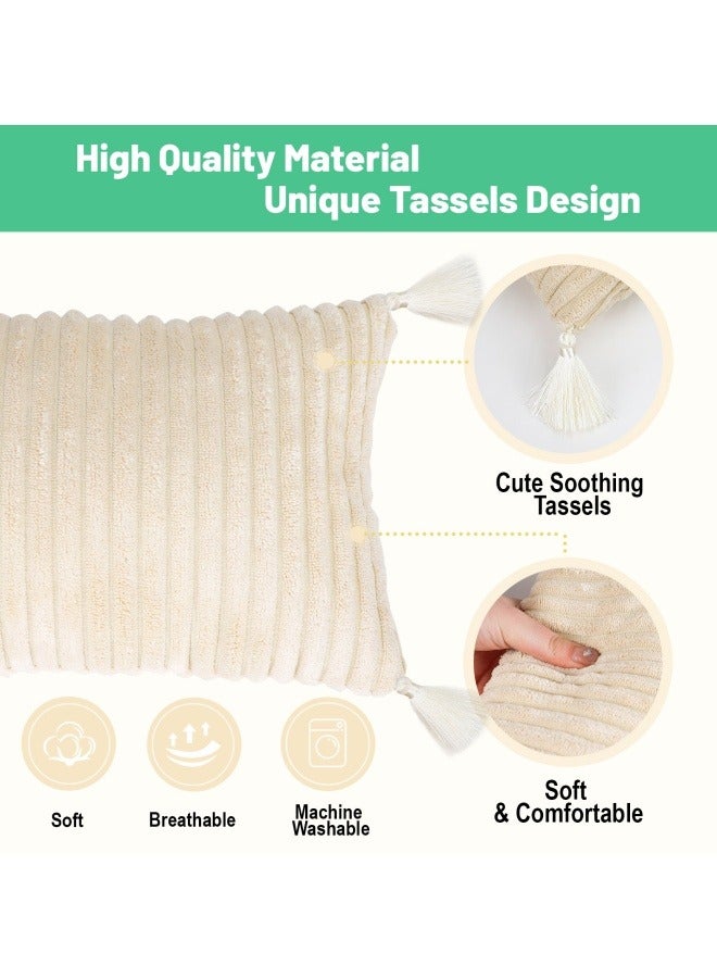 Small Travel Pillow with Tassels, 11"x7" Neck Pillow for Sleeping, Mini Travel Pillow, Tiny Pillows for Neck, Wrist, Lumbar and Knee, Pets Pillow, Plush Pillow, Machine Washable,Beige - Image 2
