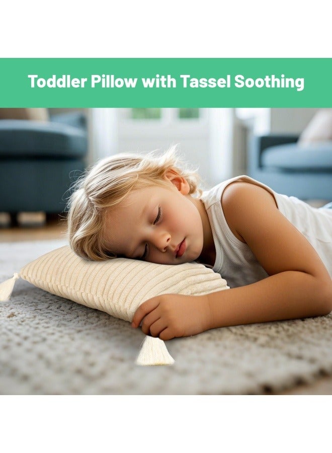 Small Travel Pillow with Tassels, 11"x7" Neck Pillow for Sleeping, Mini Travel Pillow, Tiny Pillows for Neck, Wrist, Lumbar and Knee, Pets Pillow, Plush Pillow, Machine Washable,Beige - Image 3