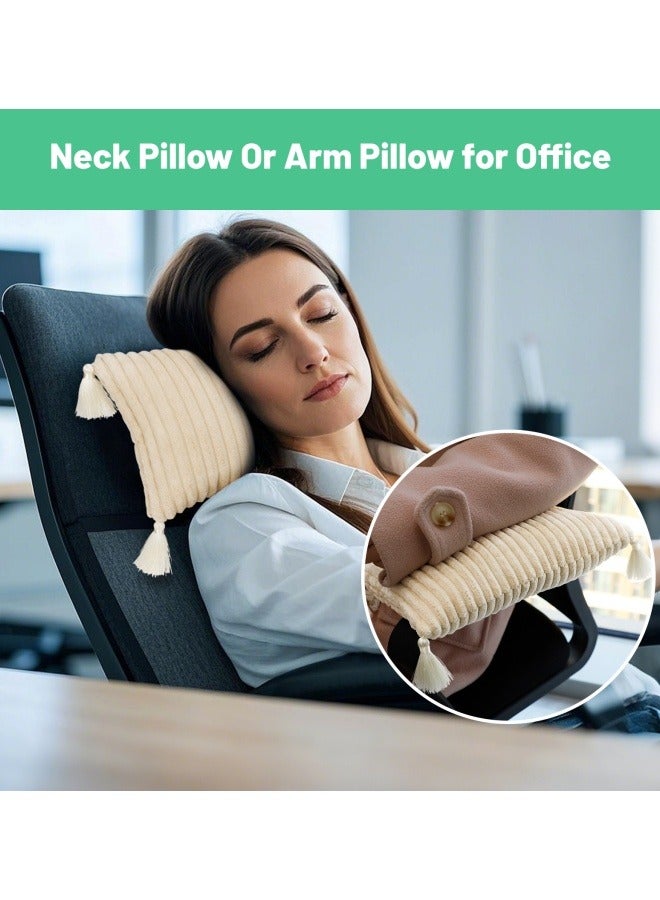 Small Travel Pillow with Tassels, 11"x7" Neck Pillow for Sleeping, Mini Travel Pillow, Tiny Pillows for Neck, Wrist, Lumbar and Knee, Pets Pillow, Plush Pillow, Machine Washable,Beige - Image 4