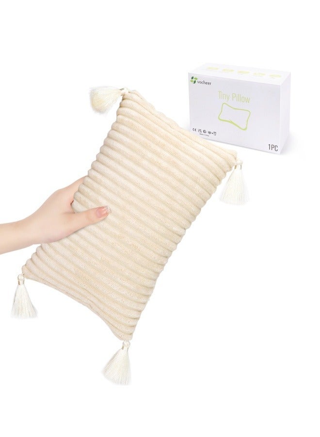 Small Travel Pillow with Tassels, 11"x7" Neck Pillow for Sleeping, Mini Travel Pillow, Tiny Pillows for Neck, Wrist, Lumbar and Knee, Pets Pillow, Plush Pillow, Machine Washable,Beige - Image 1