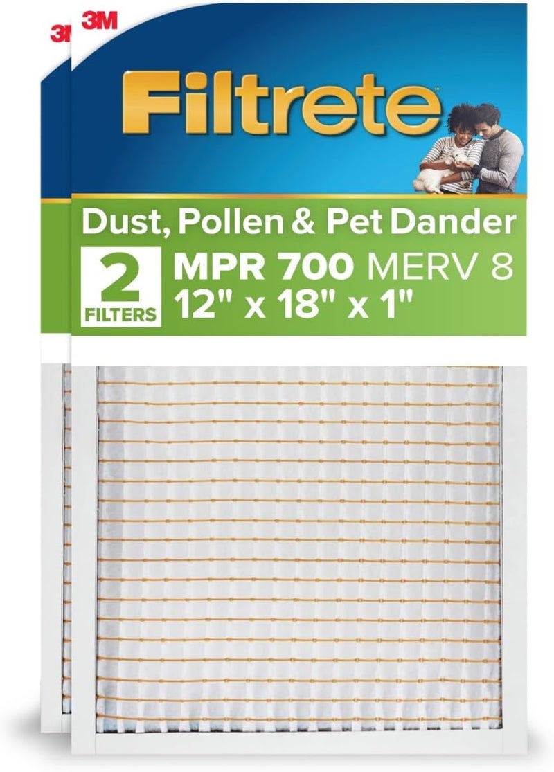 FILTRETE 12x18x1 AC Furnace Air Filter, MPR 700, MERV 8, Tough on Pollen, Easy on Airflow, 3-Month Pleated 1-Inch Electrostatic Air Cleaning Filter, 2-Pack (Actual Size 11.81 x 17.81 x 0.81 in) - Image 1