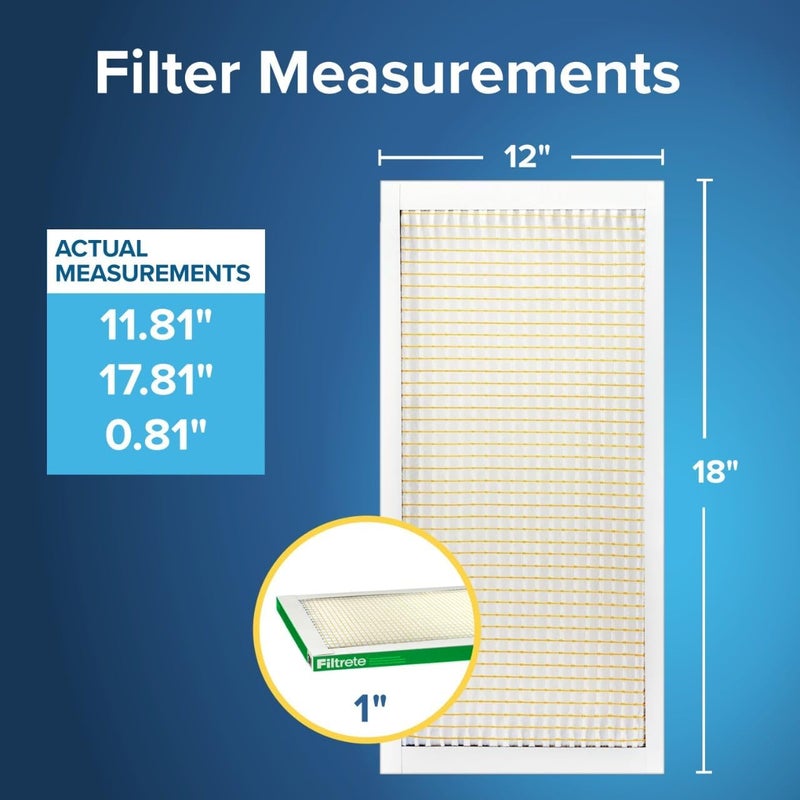FILTRETE 12x18x1 AC Furnace Air Filter, MPR 700, MERV 8, Tough on Pollen, Easy on Airflow, 3-Month Pleated 1-Inch Electrostatic Air Cleaning Filter, 2-Pack (Actual Size 11.81 x 17.81 x 0.81 in) - Image 2
