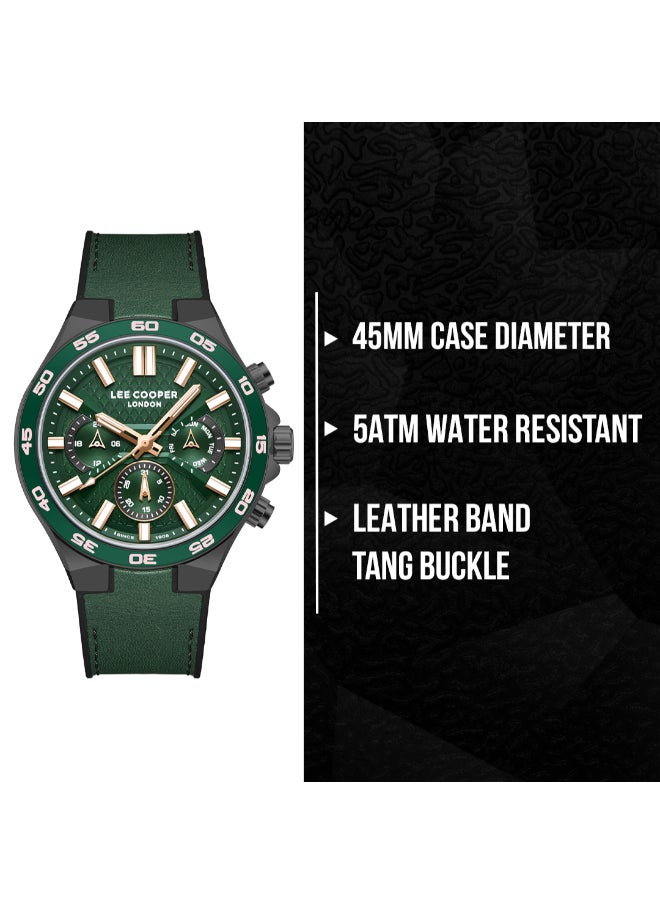 Lee Cooper Men's Multi Function Display Watch With Dark Green Leather Strap - LC08066.077  - Image 2