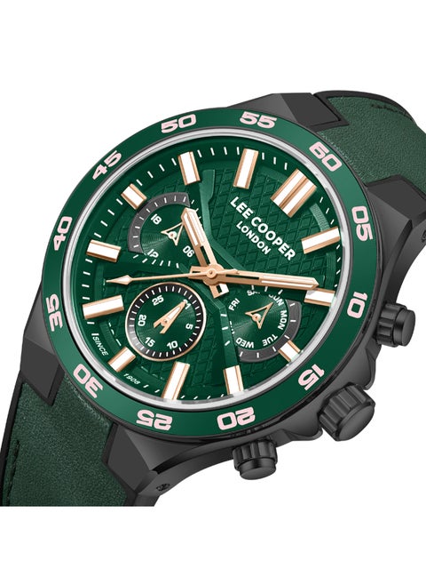 Men's Multi Function Display Watch With Dark Green Leather Strap - LC08066.077