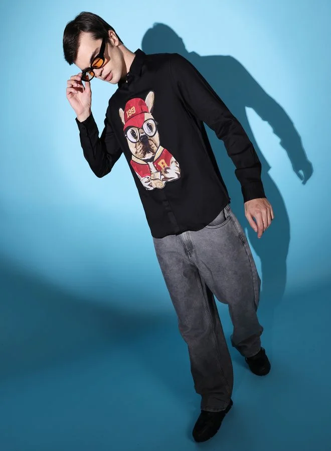 The Indian Garage Co Men Slim Fit Graphic Print Full Sleeves Cutaway Collar Party Wear Shirt