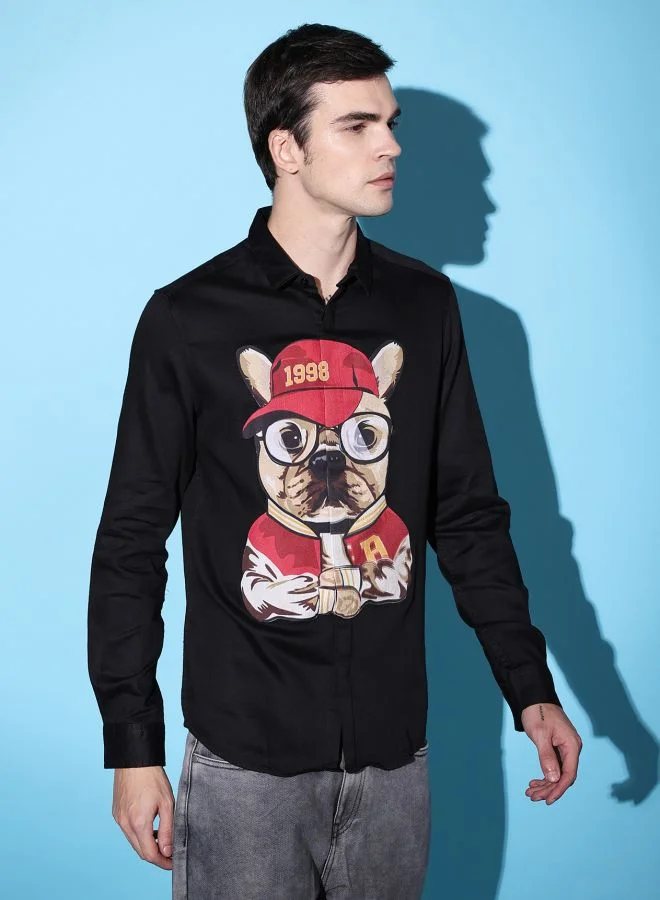 The Indian Garage Co Men Slim Fit Graphic Print Full Sleeves Cutaway Collar Party Wear Shirt