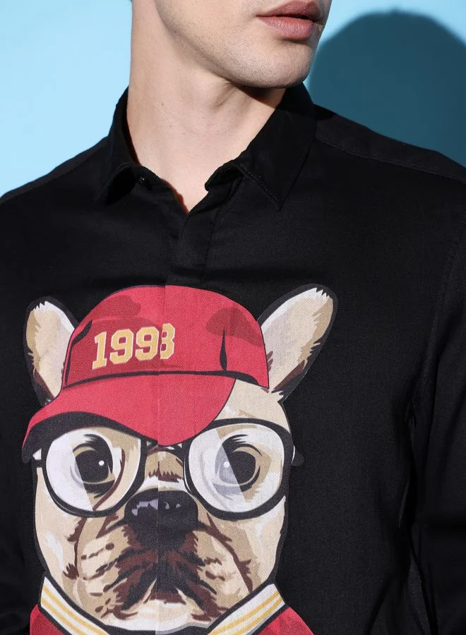 The Indian Garage Co Men Slim Fit Graphic Print Full Sleeves Cutaway Collar Party Wear Shirt