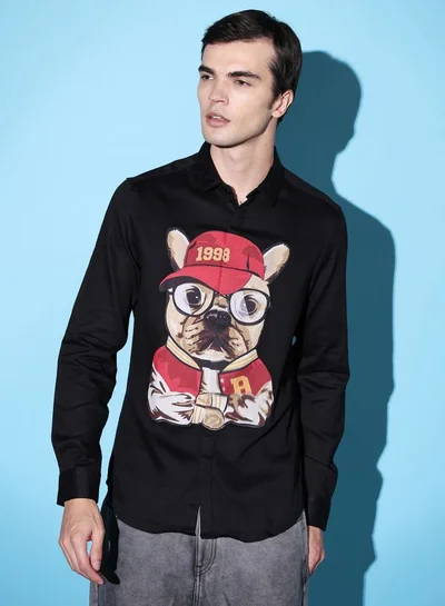 The Indian Garage Co Men Slim Fit Graphic Print Full Sleeves Cutaway Collar Party Wear Shirt