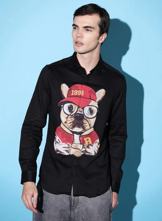 The Indian Garage Co Men Slim Fit Graphic Print Full Sleeves Cutaway Collar Party Wear Shirt
