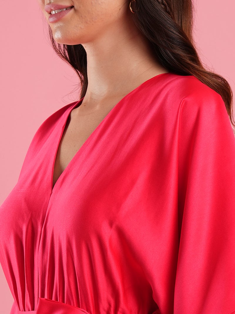 globus Globus Women V-Neck Kimono Style Extended Sleeves Waist Tie-Up Wide Leg Basic Jumpsuit  - Image 4