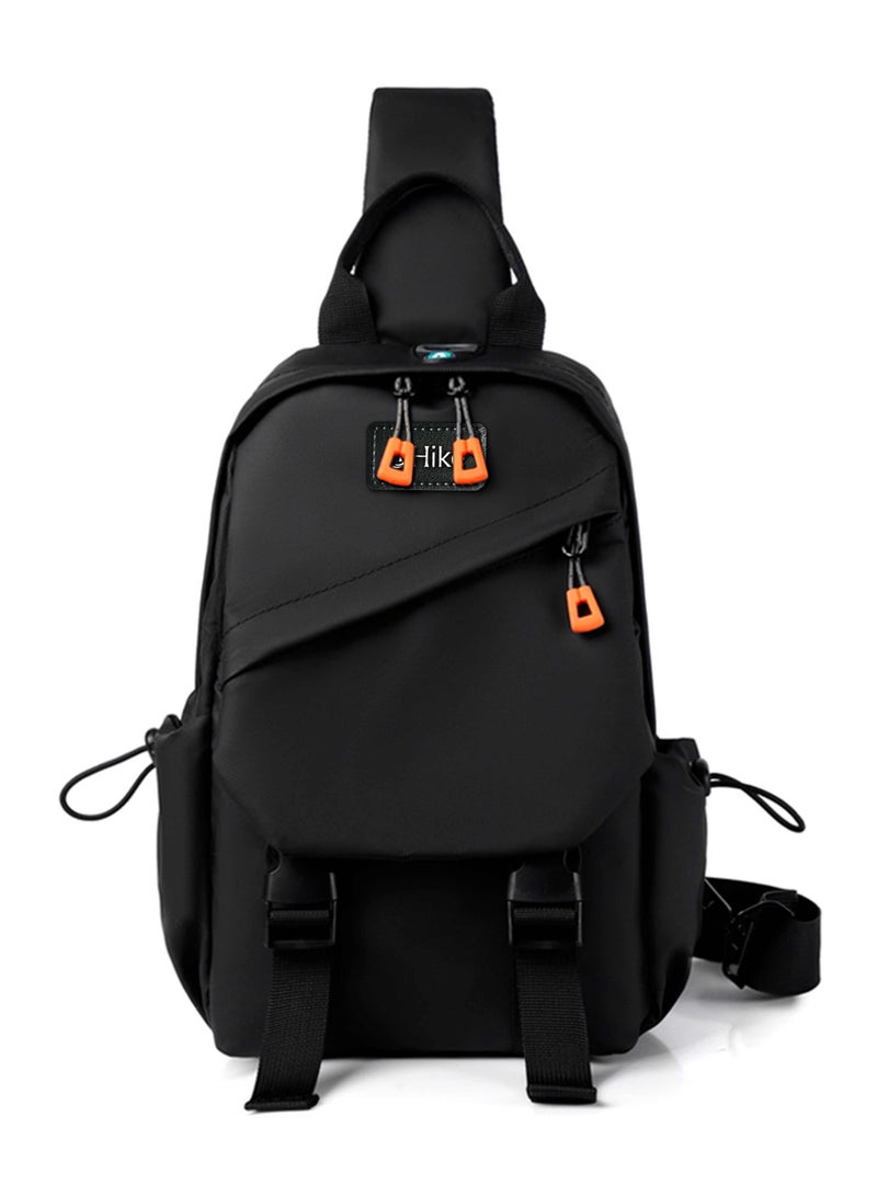 HIKE Premium Unisex Cross-body Bag Water Resistant Anti-Theft Unisex Sling bag with built in USB Port and Headphone Jack for Travel School College Business Shopping, HK8670-BLACK - Image 3