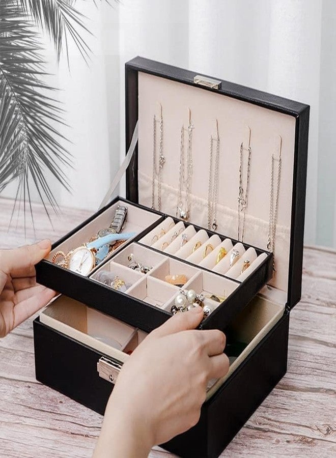 TRIVSY Jewelry Storage Display Case Box Lockable Jewellery Storage Box for Rings, Earrings, Bracelets Elegant for Dresser for Bedroom Jewelry Box with Lock and Key for Dormitory Gift for Women Girls - Image 3