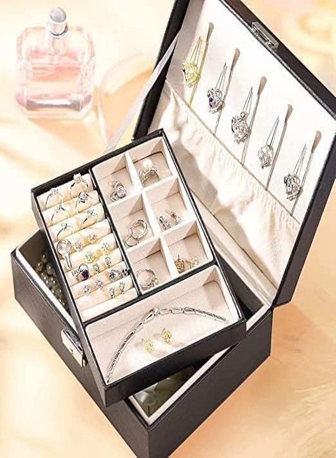 TRIVSY Jewelry Storage Display Case Box Lockable Jewellery Storage Box for Rings, Earrings, Bracelets Elegant for Dresser for Bedroom Jewelry Box with Lock and Key for Dormitory Gift for Women Girls - Image 5