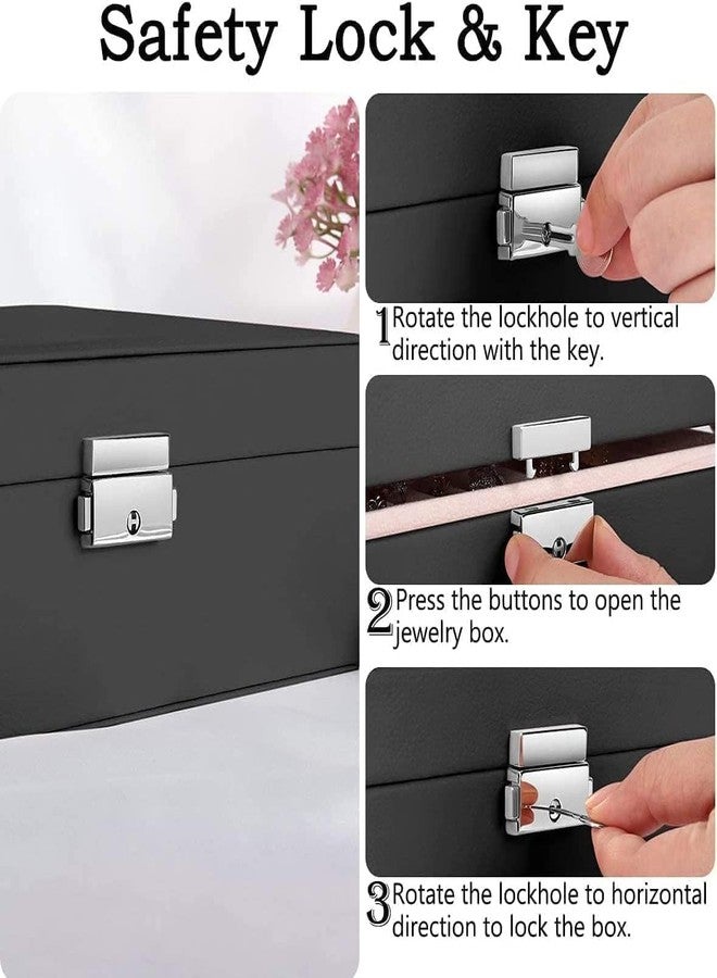 TRIVSY Jewelry Storage Display Case Box Lockable Jewellery Storage Box for Rings, Earrings, Bracelets Elegant for Dresser for Bedroom Jewelry Box with Lock and Key for Dormitory Gift for Women Girls - Image 4