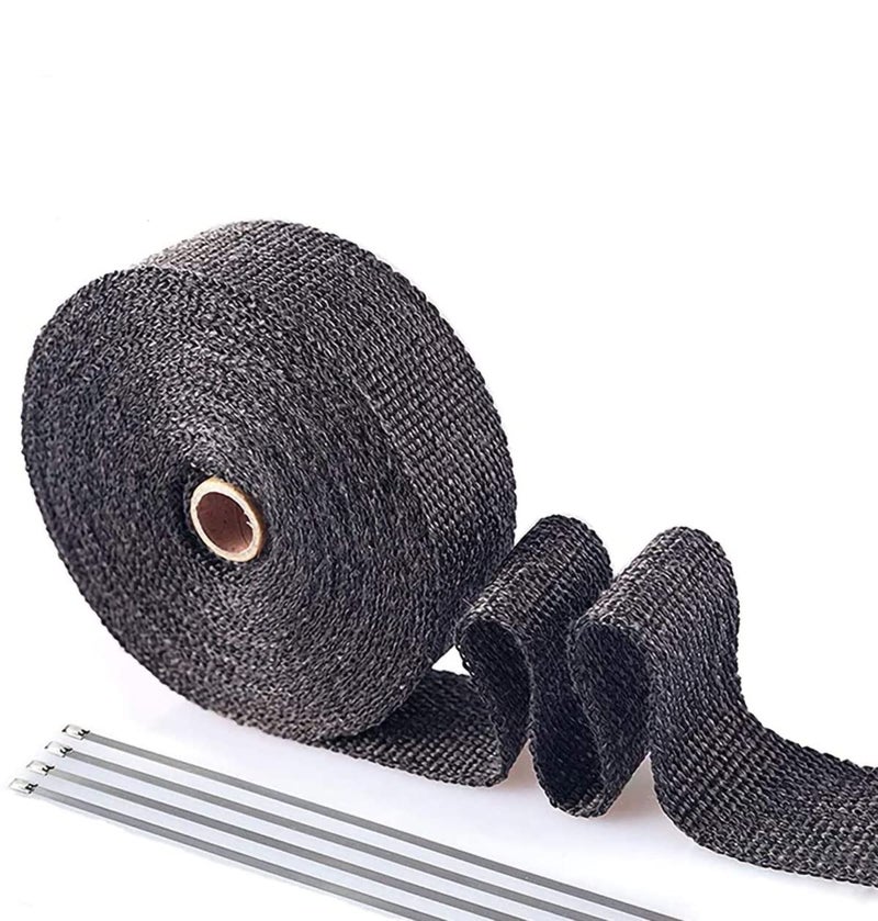 PACEWALKER Exhaust Wrap Black 1" x 16' Roll for Motorcycle Fiberglass Heat Shield Tape with 4PC Stainless Ties (black) - Image 1