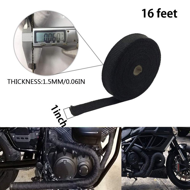 PACEWALKER Exhaust Wrap Black 1" x 16' Roll for Motorcycle Fiberglass Heat Shield Tape with 4PC Stainless Ties (black) - Image 3