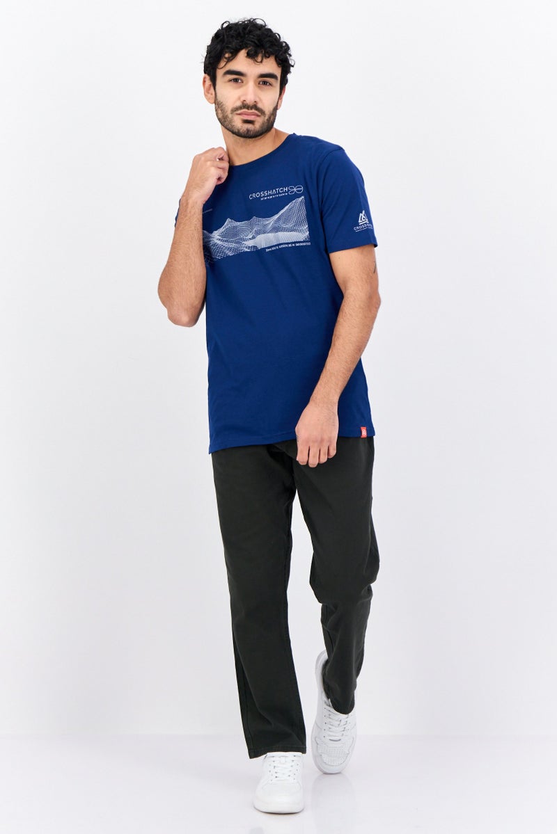 CROSSHATCH تي شيرت جرافيك قصير الأكمام للرجال بياقة دائرية، أزرق داكن - Image 4