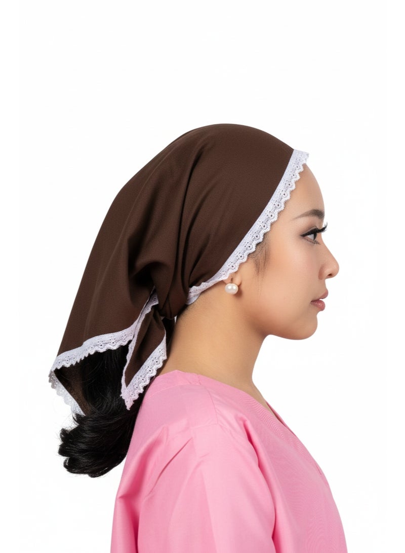 وشاح مربع أنيق، حواف دانتيل بيضاء، قماش ناعم وخفيف الوزن، غطاء رأس/مربية أطفال/مربية أطفال، قطن، مقاس واحد