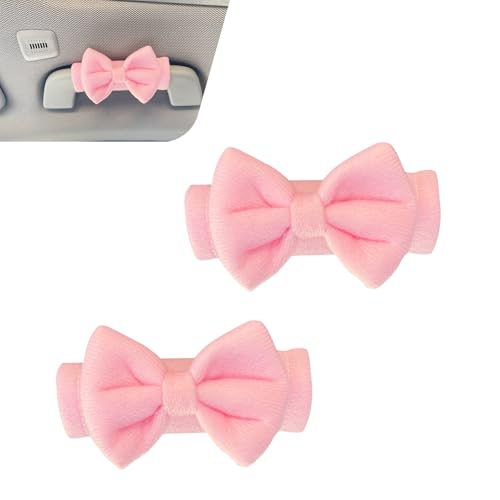 Foelony 2 PCS Car Inside Roof Handle Cover, Cute Bow Soft Anti-Scratch Pull Handle Protector, Universal Auto Interior Decor Accessories for Car SUV RV Truck (Pink) - Image 1