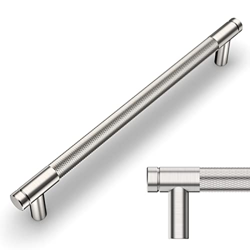 Amerdeco 10 Pack Brushed Satin Nickel Knurled Cabinet Pulls 7.55 Inch Center to Center Kitchen Cabinet Handles for Drawer Dresser, Cupboard and Wardrobe ZH0031 - Image 1
