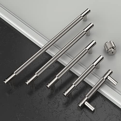 Amerdeco 10 Pack Brushed Satin Nickel Knurled Cabinet Pulls 7.55 Inch Center to Center Kitchen Cabinet Handles for Drawer Dresser, Cupboard and Wardrobe ZH0031 - Image 3
