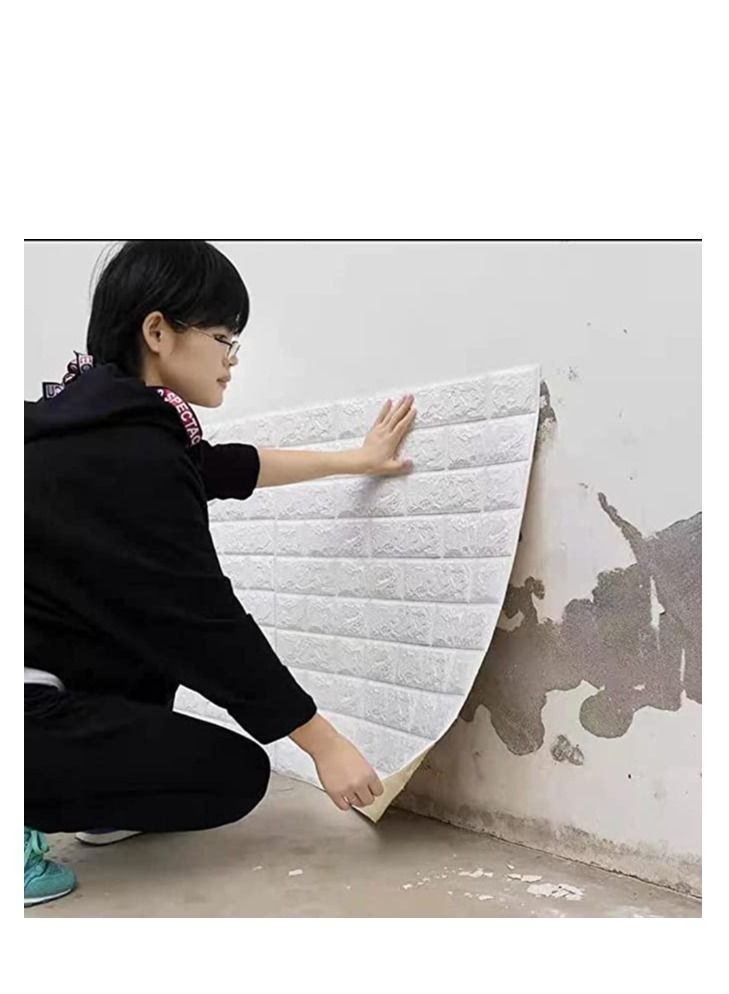 FFD 10 Pcs Brick Wall Stickers Self Adhesive Wall Stickers 3D DIY Tile Brick Wall Stickerss White 3D Brick Wallpaper. - Image 1