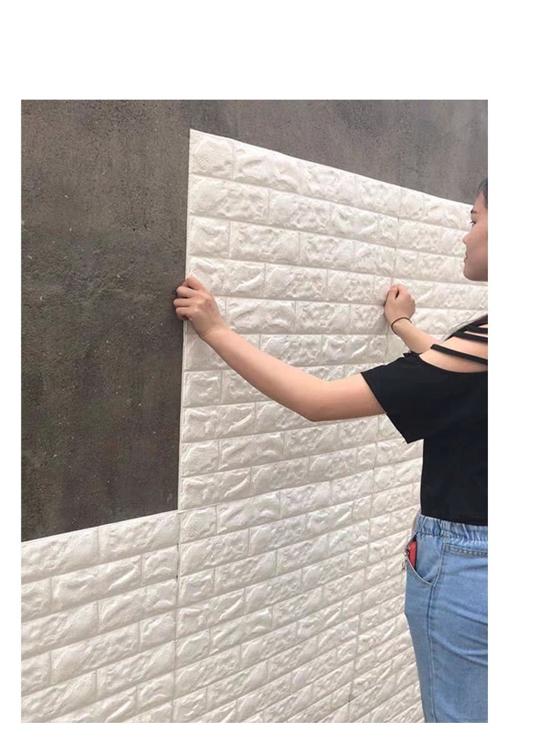 FFD 10 Pcs Brick Wall Stickers Self Adhesive Wall Stickers 3D DIY Tile Brick Wall Stickerss White 3D Brick Wallpaper. - Image 5