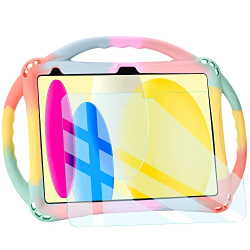 TopEsct Kids Case for iPad (A16) 11th Gen 11" 2025, iPad 10th Gen 10.9" 2022 with Tempered Glass Screen Protector, Silicone Shockproof Case Comes with Strap (Rainbow) - Image 1