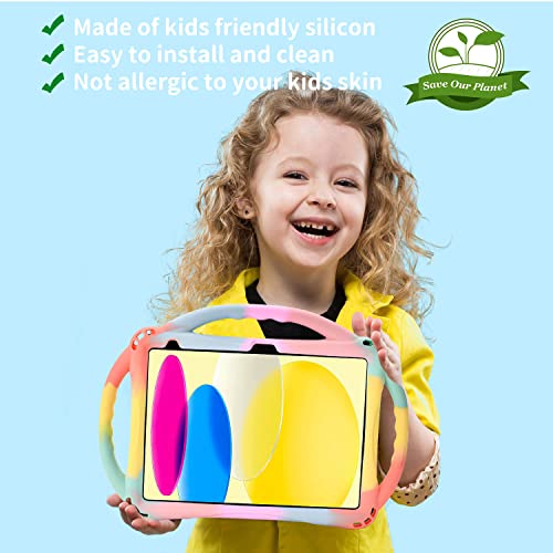 TopEsct Kids Case for iPad (A16) 11th Gen 11" 2025, iPad 10th Gen 10.9" 2022 with Tempered Glass Screen Protector, Silicone Shockproof Case Comes with Strap (Rainbow) - Image 3